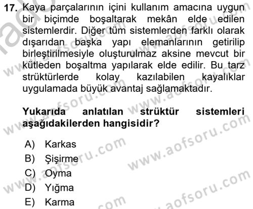 Bina ve Yapım Bilgisi Dersi 2018 - 2019 Yılı Yaz Okulu Sınav Soruları 17. Soru