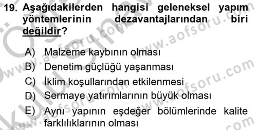 Bina ve Yapım Bilgisi Dersi 2018 - 2019 Yılı Yaz Okulu Sınav Soruları 19. Soru
