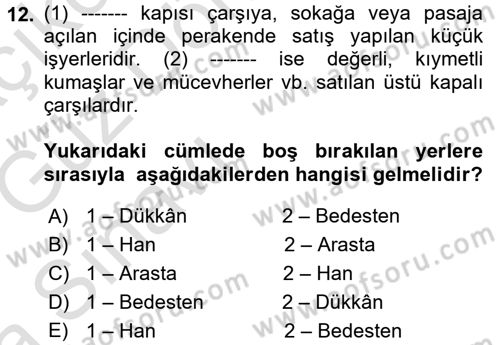 Bina ve Yapım Bilgisi Dersi 2019 - 2020 Yılı (Vize) Ara Sınav Soruları 12. Soru