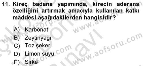 Bina ve Yapım Bilgisi Dersi 2019 - 2020 Yılı (Final) Dönem Sonu Sınav Soruları 11. Soru