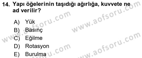 Bina ve Yapım Bilgisi Dersi 2019 - 2020 Yılı (Final) Dönem Sonu Sınav Soruları 14. Soru