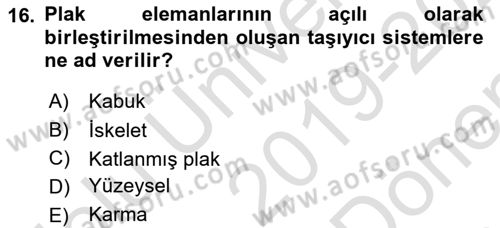 Bina ve Yapım Bilgisi Dersi 2019 - 2020 Yılı (Final) Dönem Sonu Sınav Soruları 16. Soru