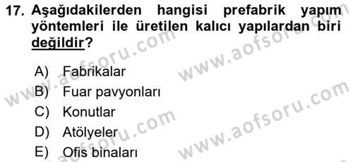 Bina ve Yapım Bilgisi Dersi 2019 - 2020 Yılı (Final) Dönem Sonu Sınav Soruları 17. Soru