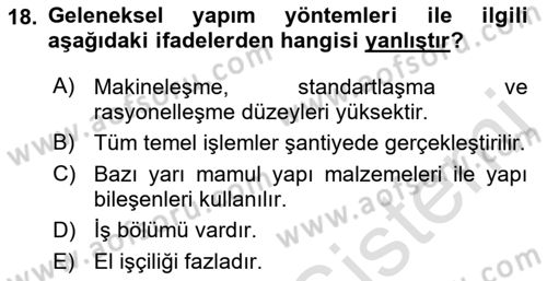 Bina ve Yapım Bilgisi Dersi 2019 - 2020 Yılı (Final) Dönem Sonu Sınav Soruları 18. Soru