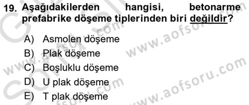 Bina ve Yapım Bilgisi Dersi 2019 - 2020 Yılı (Final) Dönem Sonu Sınav Soruları 19. Soru