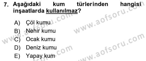 Bina ve Yapım Bilgisi Dersi 2019 - 2020 Yılı (Final) Dönem Sonu Sınav Soruları 7. Soru
