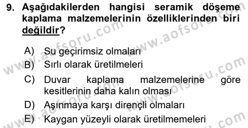Bina ve Yapım Bilgisi Dersi 2019 - 2020 Yılı (Final) Dönem Sonu Sınav Soruları 9. Soru