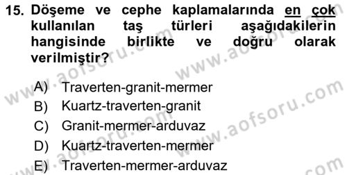 Bina ve Yapım Bilgisi Dersi 2020 - 2021 Yılı Yaz Okulu Sınav Soruları 15. Soru