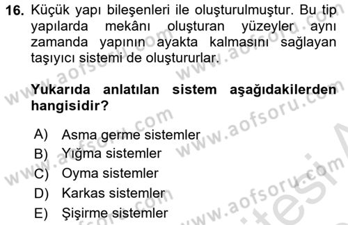 Bina ve Yapım Bilgisi Dersi 2020 - 2021 Yılı Yaz Okulu Sınav Soruları 16. Soru