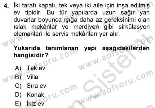 Bina ve Yapım Bilgisi Dersi 2020 - 2021 Yılı Yaz Okulu Sınav Soruları 4. Soru