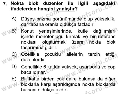Bina ve Yapım Bilgisi Dersi Ara Sınavı Deneme Sınav Soruları 7. Soru
