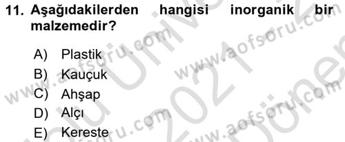 Bina ve Yapım Bilgisi Dersi 2021 - 2022 Yılı (Final) Dönem Sonu Sınav Soruları 11. Soru