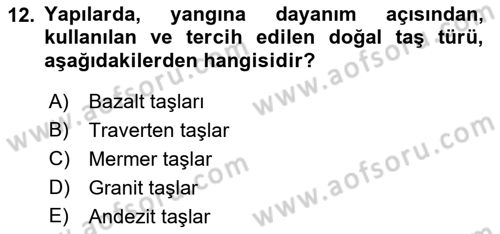 Bina ve Yapım Bilgisi Dersi 2021 - 2022 Yılı (Final) Dönem Sonu Sınav Soruları 12. Soru