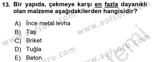 Bina ve Yapım Bilgisi Dersi 2021 - 2022 Yılı (Final) Dönem Sonu Sınav Soruları 13. Soru