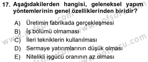 Bina ve Yapım Bilgisi Dersi 2021 - 2022 Yılı (Final) Dönem Sonu Sınav Soruları 17. Soru