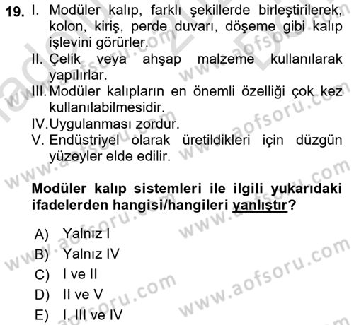 Bina ve Yapım Bilgisi Dersi 2021 - 2022 Yılı (Final) Dönem Sonu Sınav Soruları 19. Soru