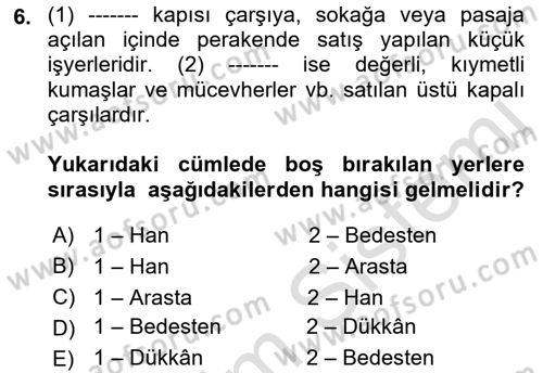 Bina ve Yapım Bilgisi Dersi 2021 - 2022 Yılı (Final) Dönem Sonu Sınav Soruları 6. Soru