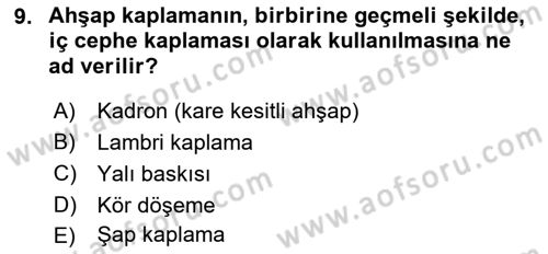 Bina ve Yapım Bilgisi Dersi 2021 - 2022 Yılı (Final) Dönem Sonu Sınav Soruları 9. Soru