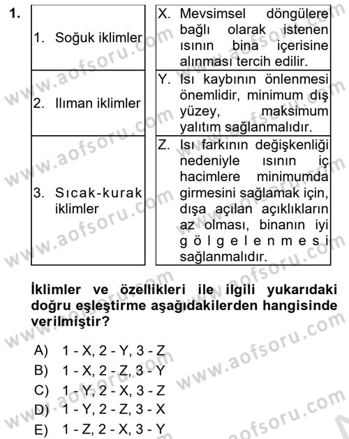 Bina ve Yapım Bilgisi Dersi 2025 - 2026 Yılı (Vize) Ara Sınav Soruları 1. Soru
