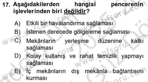 Bina ve Yapım Bilgisi Dersi 2025 - 2026 Yılı (Vize) Ara Sınav Soruları 17. Soru