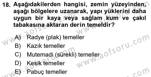 Bina ve Yapım Bilgisi Dersi 2025 - 2026 Yılı (Vize) Ara Sınav Soruları 18. Soru