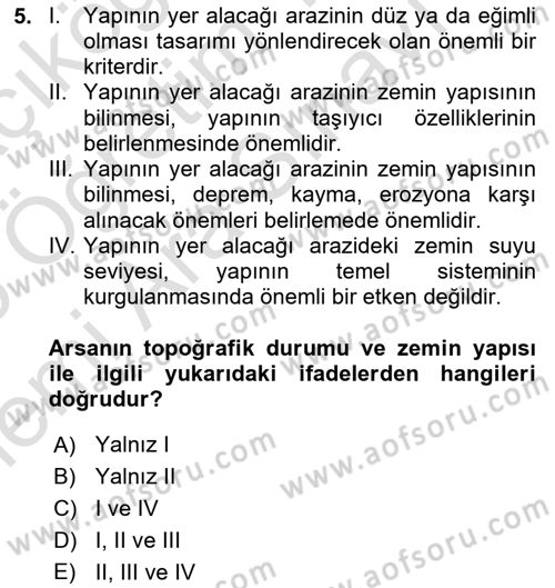 Bina ve Yapım Bilgisi Dersi 2025 - 2026 Yılı (Vize) Ara Sınav Soruları 5. Soru