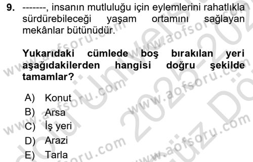 Bina ve Yapım Bilgisi Dersi 2025 - 2026 Yılı (Vize) Ara Sınav Soruları 9. Soru