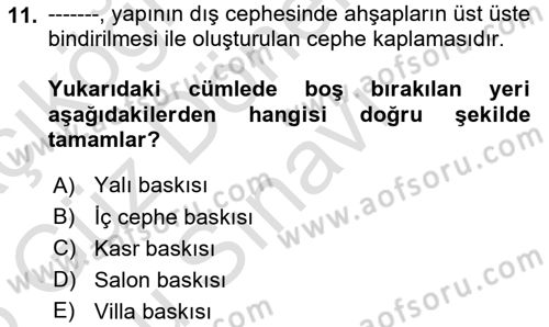 Bina ve Yapım Bilgisi Dersi 2025 - 2026 Yılı (Final) Dönem Sonu Sınav Soruları 11. Soru