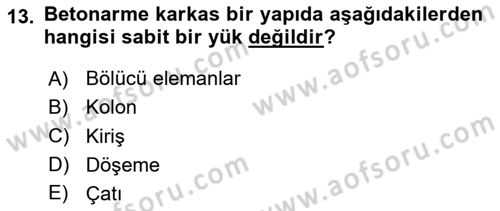 Bina ve Yapım Bilgisi Dersi 2025 - 2026 Yılı (Final) Dönem Sonu Sınav Soruları 13. Soru