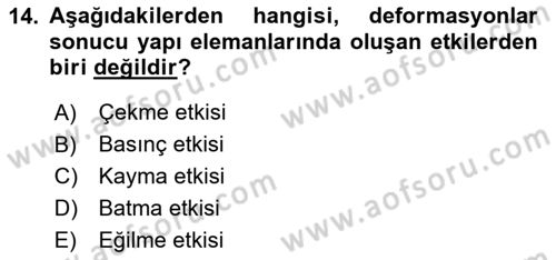 Bina ve Yapım Bilgisi Dersi 2025 - 2026 Yılı (Final) Dönem Sonu Sınav Soruları 14. Soru