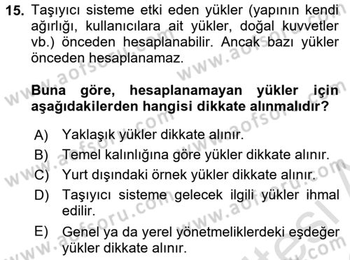 Bina ve Yapım Bilgisi Dersi 2025 - 2026 Yılı (Final) Dönem Sonu Sınav Soruları 15. Soru