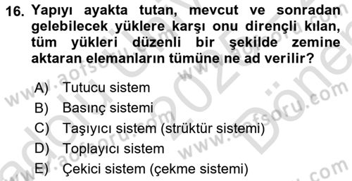 Bina ve Yapım Bilgisi Dersi 2025 - 2026 Yılı (Final) Dönem Sonu Sınav Soruları 16. Soru