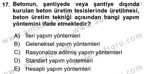 Bina ve Yapım Bilgisi Dersi 2025 - 2026 Yılı (Final) Dönem Sonu Sınav Soruları 17. Soru