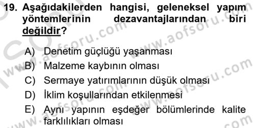 Bina ve Yapım Bilgisi Dersi 2025 - 2026 Yılı (Final) Dönem Sonu Sınav Soruları 19. Soru