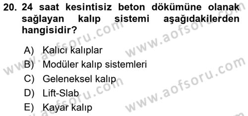 Bina ve Yapım Bilgisi Dersi 2025 - 2026 Yılı (Final) Dönem Sonu Sınav Soruları 20. Soru