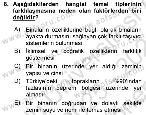 Bina ve Yapım Bilgisi Dersi 2025 - 2026 Yılı (Final) Dönem Sonu Sınav Soruları 8. Soru