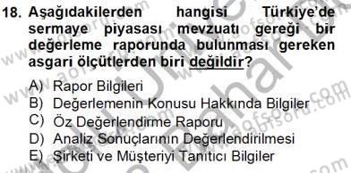 Emlak Finans ve Emlak Değerleme Dersi 2012 - 2013 Yılı (Final) Dönem Sonu Sınav Soruları 18. Soru