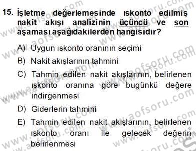 Emlak Finans ve Emlak Değerleme Dersi 2013 - 2014 Yılı (Final) Dönem Sonu Sınav Soruları 15. Soru