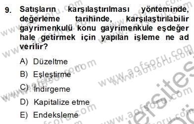 Emlak Finans ve Emlak Değerleme Dersi 2013 - 2014 Yılı (Final) Dönem Sonu Sınav Soruları 9. Soru
