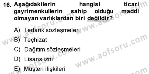 Emlak Finans ve Emlak Değerleme Dersi 2013 - 2014 Yılı Tek Ders Sınav Soruları 16. Soru