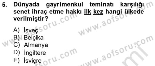 Emlak Finans ve Emlak Değerleme Dersi 2013 - 2014 Yılı Tek Ders Sınav Soruları 5. Soru