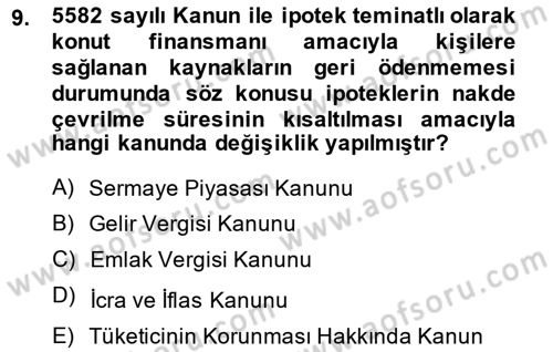 Emlak Finans ve Emlak Değerleme Dersi 2013 - 2014 Yılı Tek Ders Sınav Soruları 9. Soru