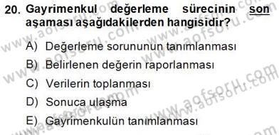Emlak Finans ve Emlak Değerleme Dersi 2014 - 2015 Yılı (Vize) Ara Sınav Soruları 20. Soru
