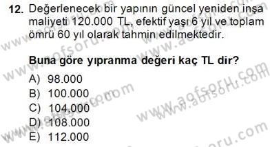 Emlak Finans ve Emlak Değerleme Dersi 2014 - 2015 Yılı (Final) Dönem Sonu Sınav Soruları 12. Soru