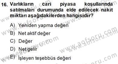 Emlak Finans ve Emlak Değerleme Dersi 2014 - 2015 Yılı (Final) Dönem Sonu Sınav Soruları 16. Soru