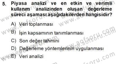 Emlak Finans ve Emlak Değerleme Dersi 2014 - 2015 Yılı (Final) Dönem Sonu Sınav Soruları 5. Soru
