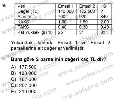 Emlak Finans ve Emlak Değerleme Dersi 2014 - 2015 Yılı (Final) Dönem Sonu Sınav Soruları 9. Soru