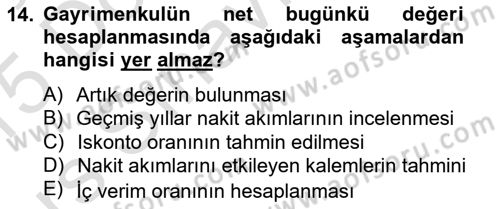Emlak Finans ve Emlak Değerleme Dersi 2014 - 2015 Yılı Tek Ders Sınav Soruları 14. Soru