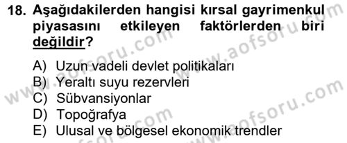 Emlak Finans ve Emlak Değerleme Dersi 2014 - 2015 Yılı Tek Ders Sınav Soruları 18. Soru