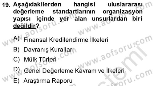Emlak Finans ve Emlak Değerleme Dersi 2014 - 2015 Yılı Tek Ders Sınav Soruları 19. Soru